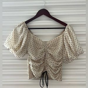 ruched polka dot blouse